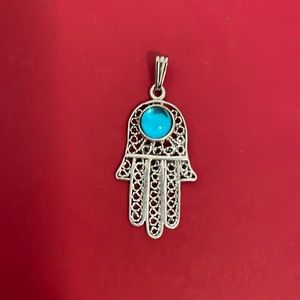 Hamsa silver blue ball pendant